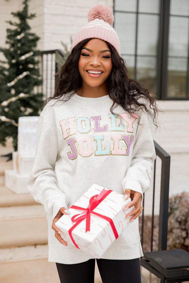 Holly And Jolly Chenille Patch Graphic Sweatshirt DOORBUSTER | Pink Lily