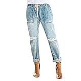 TOTOD Crop Jeans, Women Pull-on Distressed Ripped Denim Joggers Elastic Waist Drawstring Stretch Pan | Amazon (US)