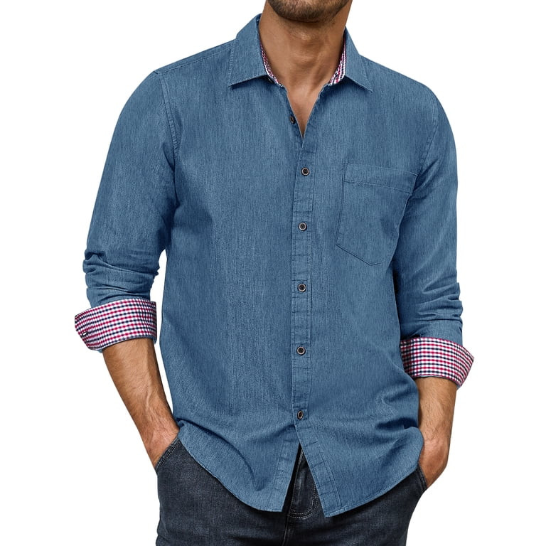 Alimens & Gentle Men's Denim Shirts Long Sleeve Casual Button Down Shirt with Pocket | Walmart (US)