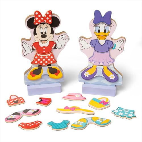 Melissa & Doug Disney Minnie Mouse and Daisy Duck Deluxe Wooden Magnetic Dress-Up; 2 Fashion Dolls with Stands for Pretend Play, 52 Pieces - FSC Certified | Amazon (US)