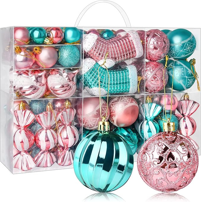 97ct Christmas Balls Ornaments for Xmas Tree - Shatterproof Small Christmas Tree Decorations Pink... | Amazon (US)