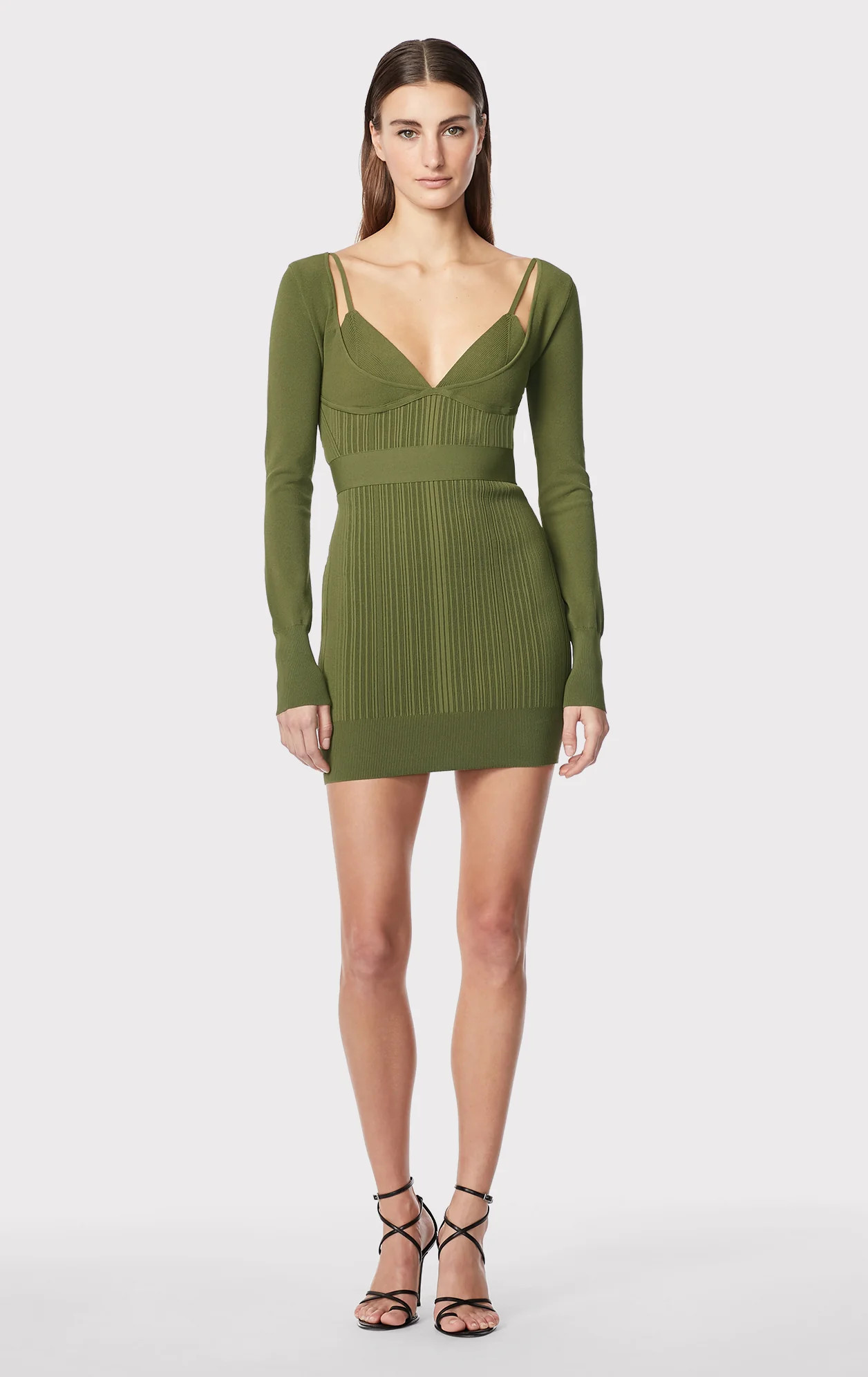 VARIEGATED RIB STRAPPY MINI DRESS | Herve Leger