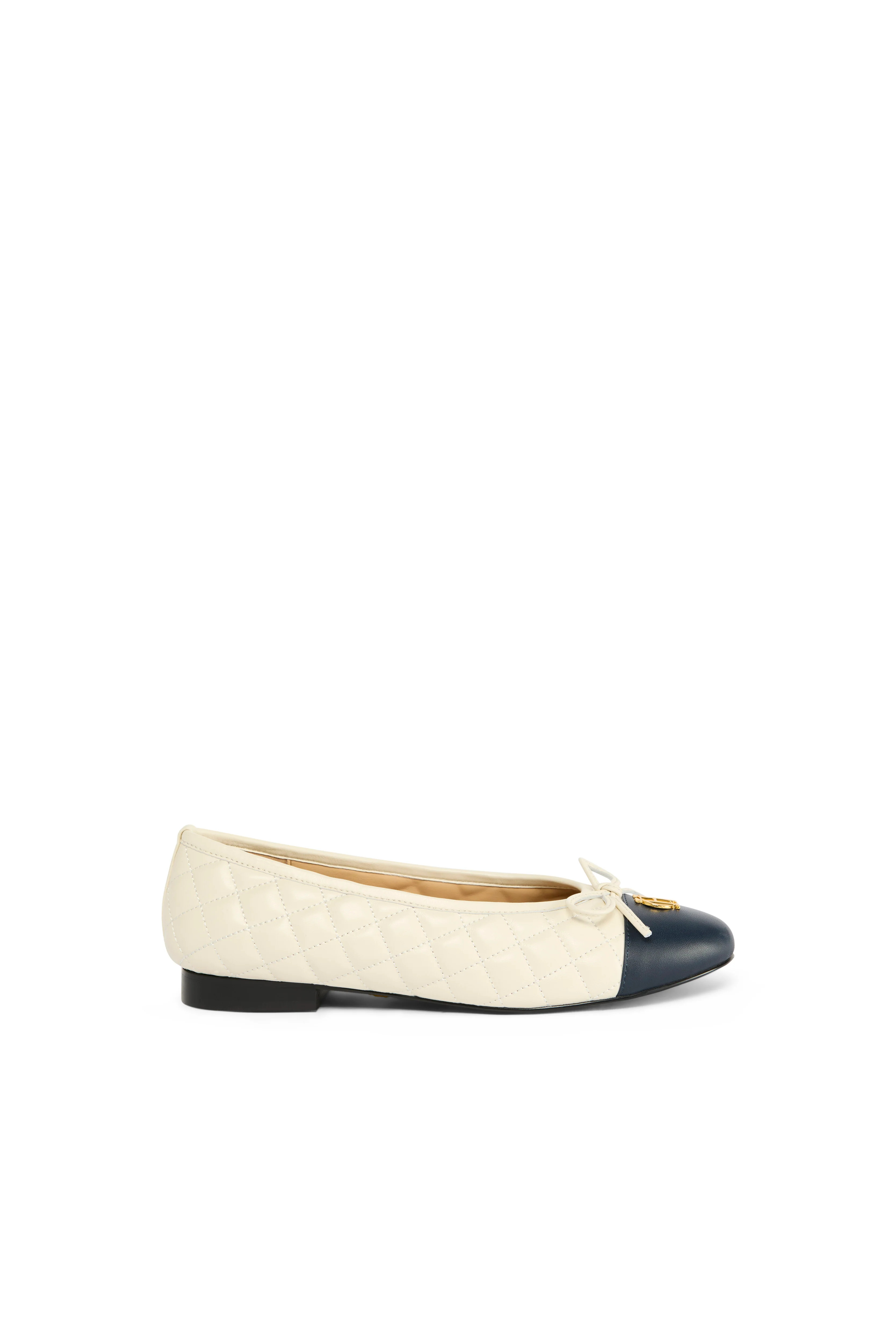 Ballet Shoe (Cream Navy Quilt Leather) | Holland Cooper
