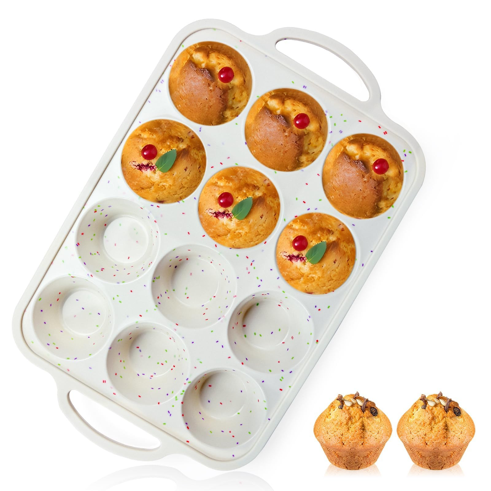Vinino 1Pack Silicone Muffin Pan for Baking with Metal Reinforced Frame, 12 Cup Regular Size Cupcake Pan, BPA Free Silicone Muffin Tray, Cupcake Baking Pan Molds for Oven Dishwasher Safe - Cream | Amazon (US)