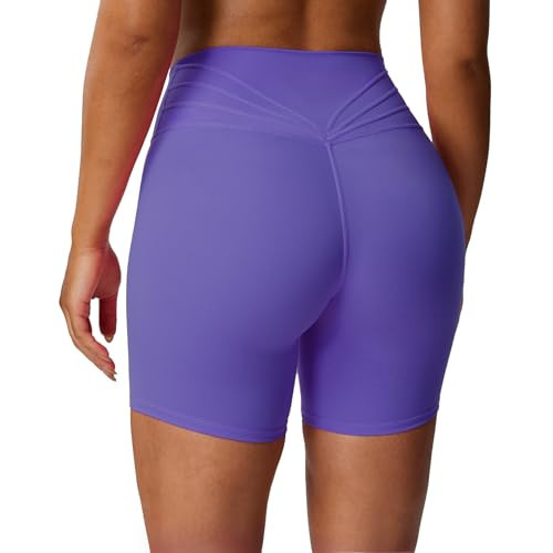 Aoxjox Trinity Workout Biker Shorts for Women Tummy Control High Waisted Exercise Athletic Gym Running Yoga Short 6" (Violet, X-Large) | Amazon (US)