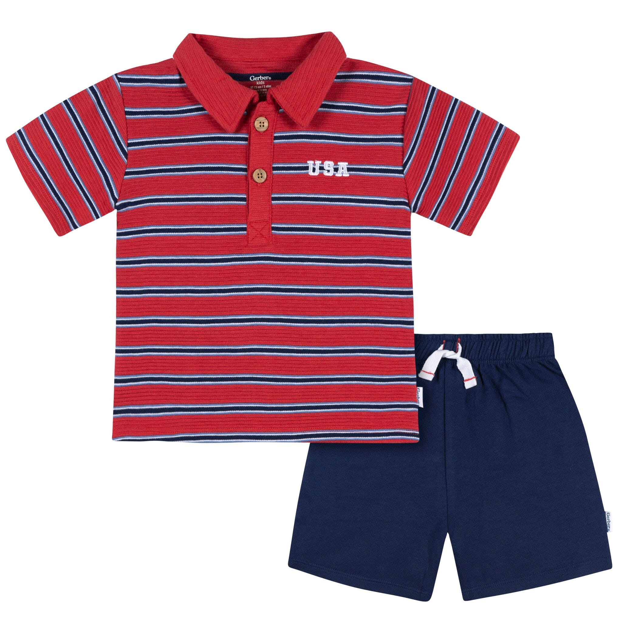 2-Piece Infant & Toddler Boys Brown & Blue Polo Shirt and Shorts Set | Gerber Childrenswear