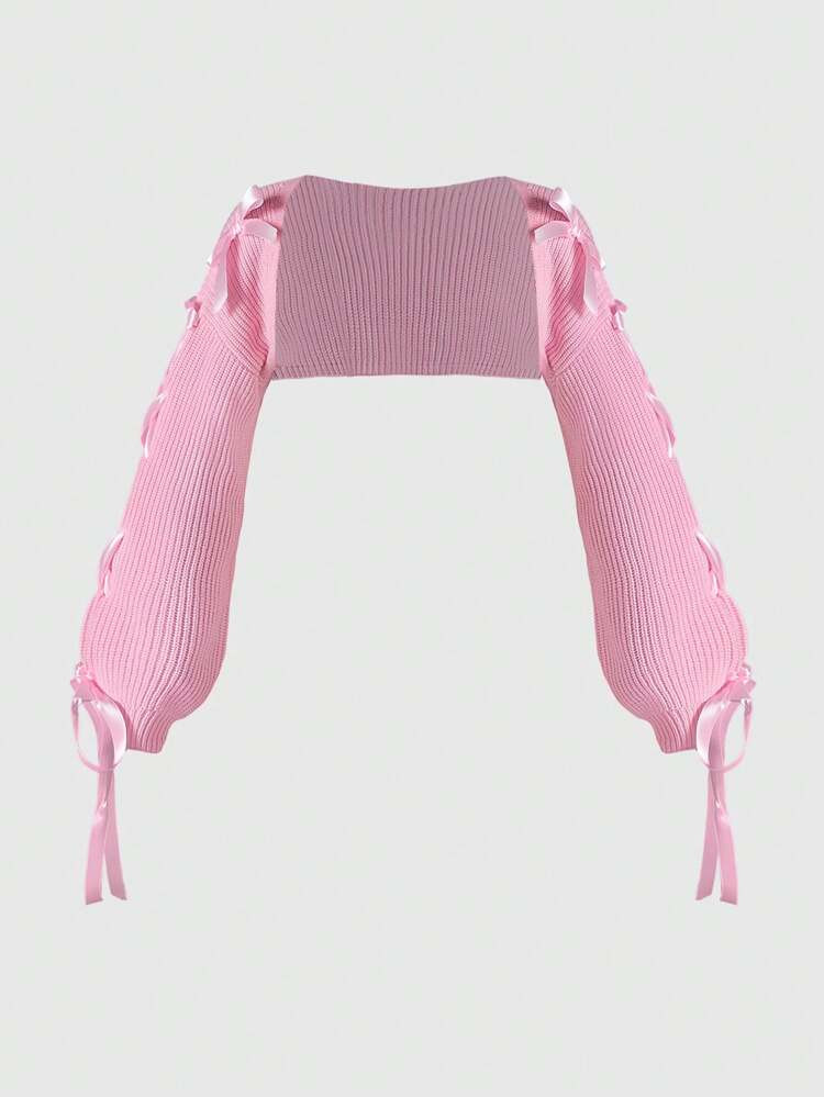 ROMWE SpringValentine's DayKawaii Versatile Solid Pink Bow Knitted Cardigan | SHEIN USA | SHEIN