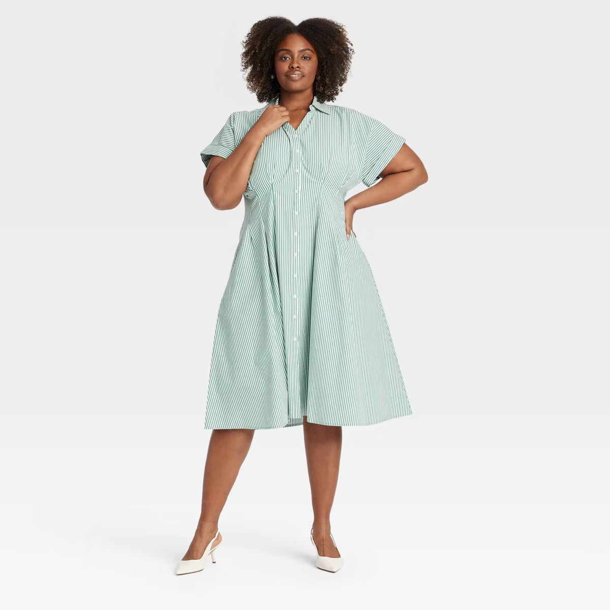 Women's Short Sleeve Pleated Midi Shirtdress - Ava & Viv™ | Target