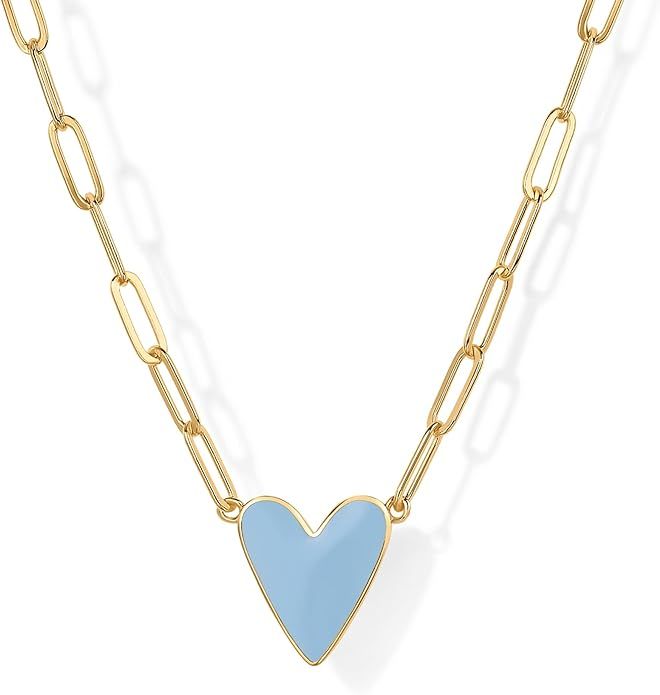 PAVOI 14K Gold Plated Heart Enamel Pendant Necklace for Women | Love Paperclip Chain Necklaces | ... | Amazon (US)