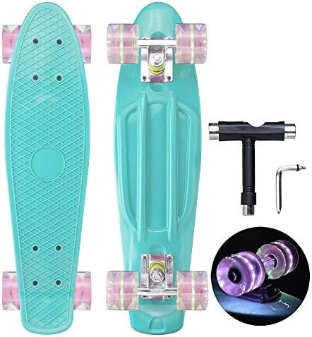 PHNHOLUN Skateboard Cruiser Complete Skateboards: 22 inch Mini Plastic Skate Board with LED Light... | Amazon (US)