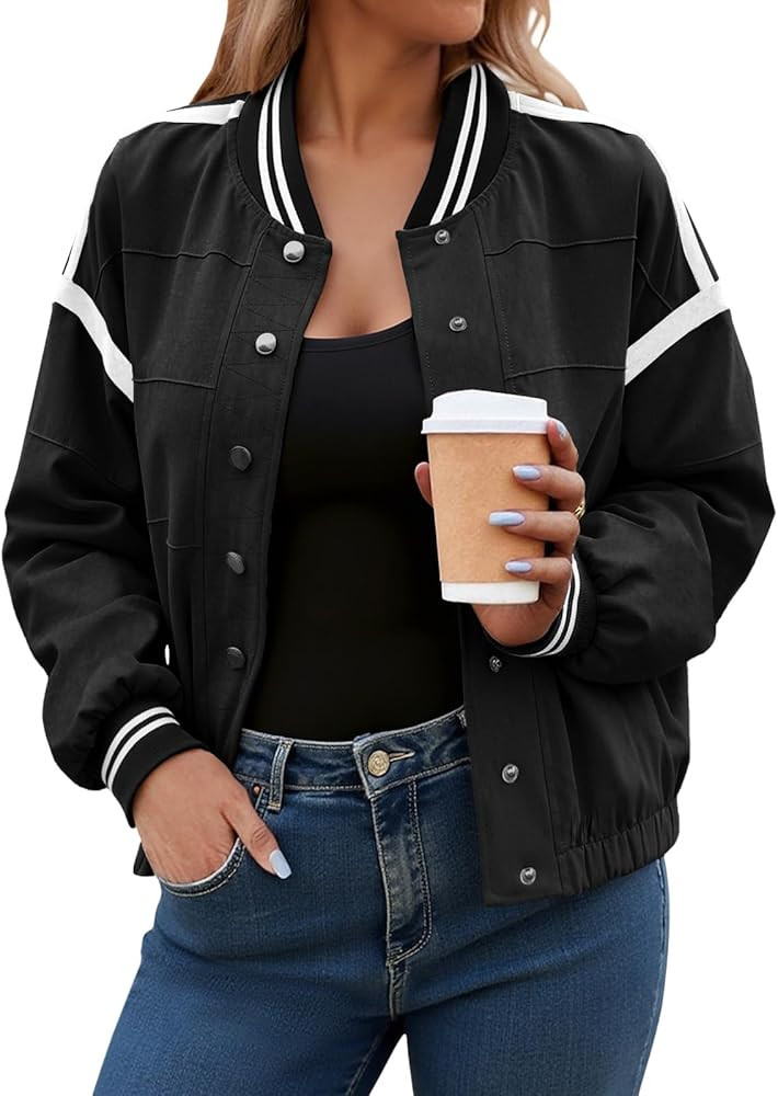 Tankaneo Womens Cropped Bomber Jacket Varsity Casual Button Down Lightweight Utility Coat Spring ... | Amazon (US)