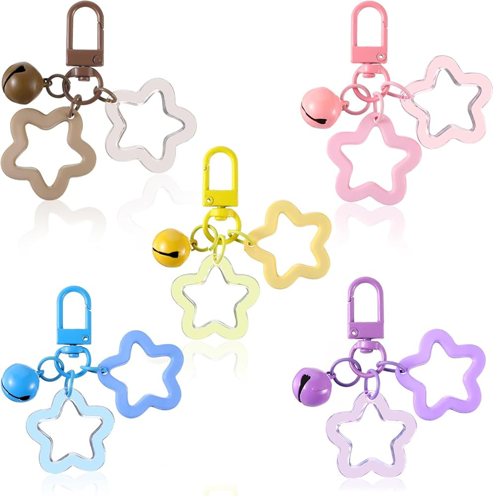 5Pcs Star Keychains for Women, Cute Stars Bell Keychains Colorful Acrylic Stars Charms Key Chain ... | Amazon (US)