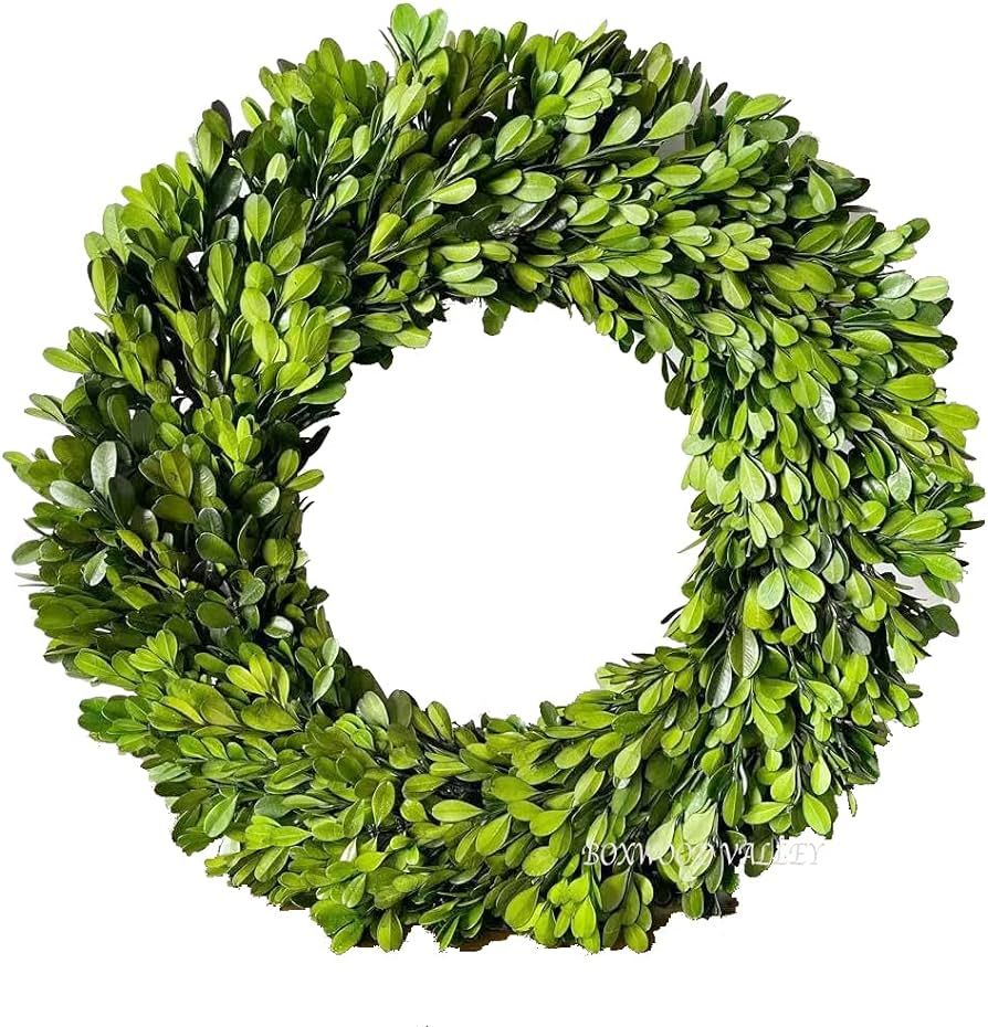 BoxwoodValley Preserved Boxwood Wreath 11 inch Green Garland for Indoor Thanksgiving Halloween Ch... | Amazon (US)
