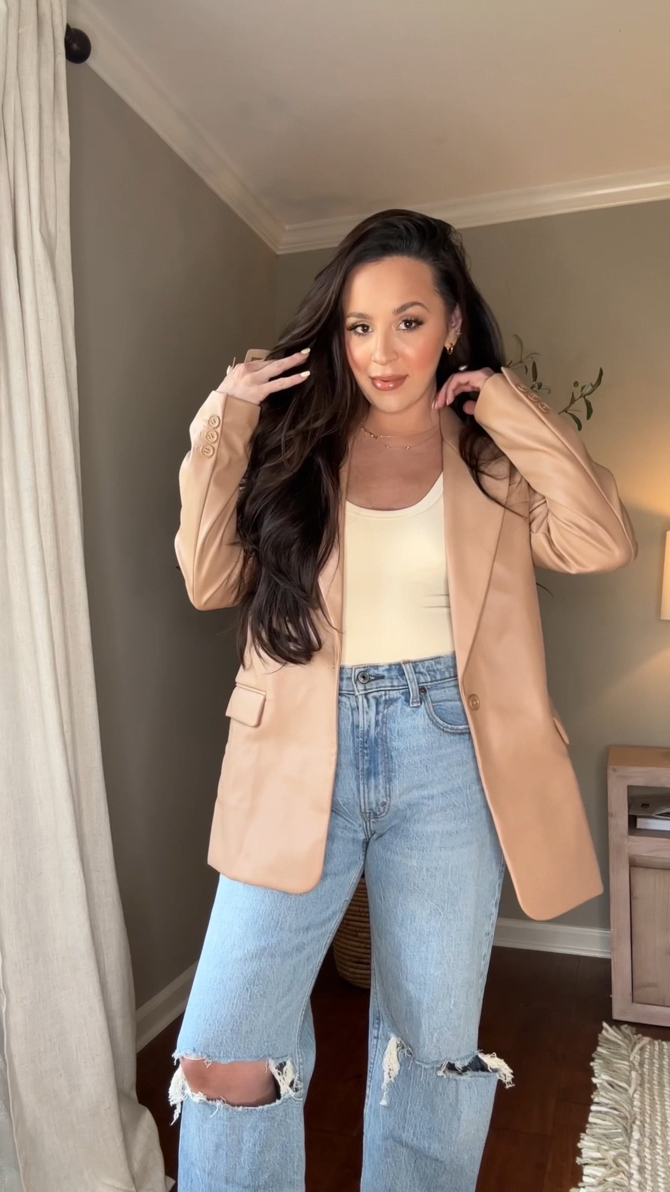 Fall outfit inspo 🍁🍂 love this faux leather blazer from Amazon. I will be wearing this all season long with dresses and jeans. Also, if you haven’t tried a Nuuds bodysuit yet, they are so worth the hype! 

#LTKSeasonal #LTKfindsunder100 #LTKstyletip