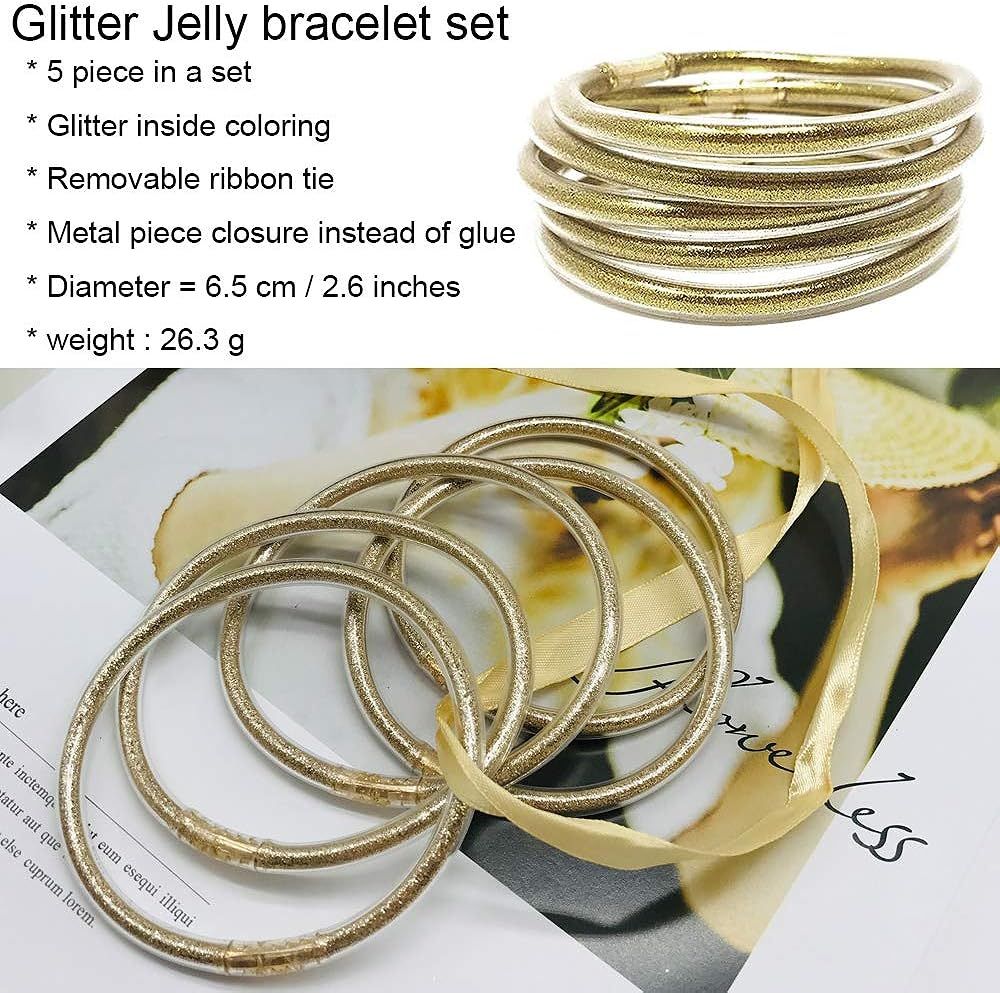 YBMYCM Glitter Jelly Bangles Bracelets Set for Women Glitter Filled Jelly Silicone Bracelets for ... | Amazon (US)