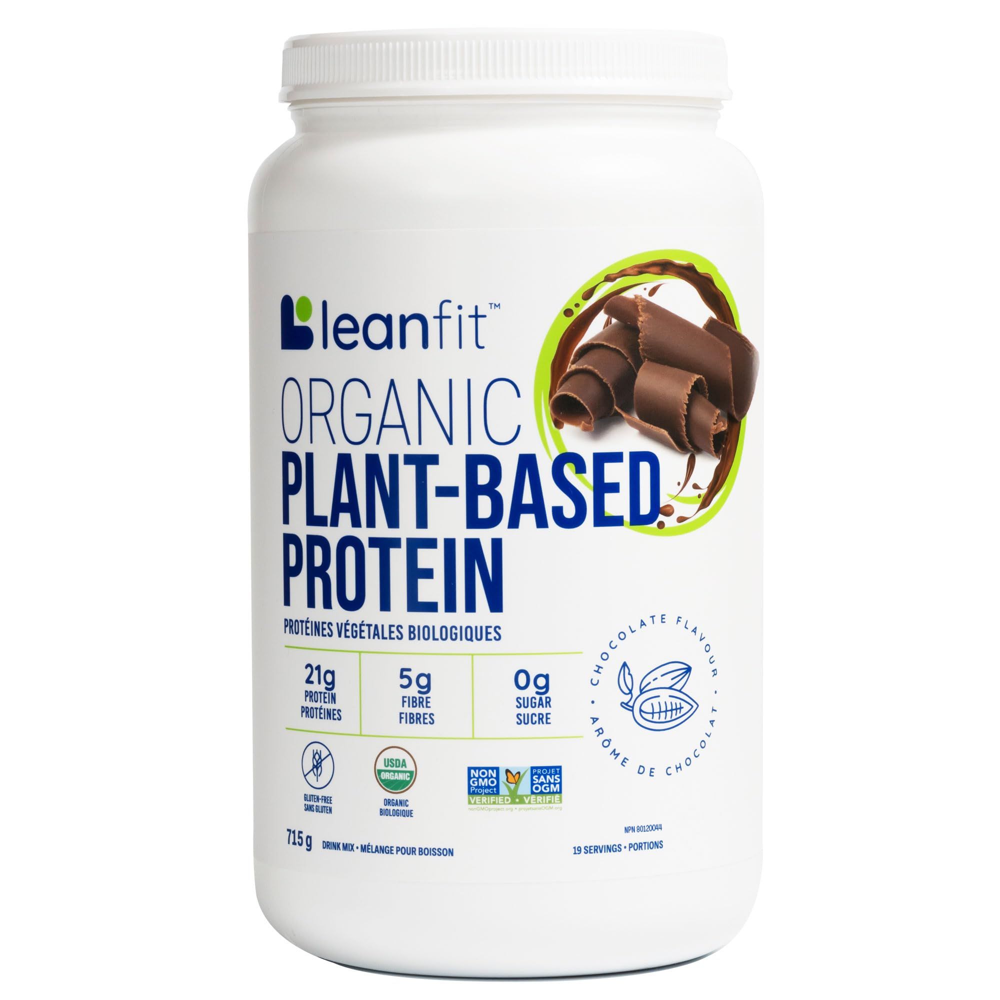 LEANFIT ORGANIC PLANT-BASED PROTEIN, Natural Chocolate, 21g Protein, 19 Servings, 715g Tub, Soy F... | Amazon (CA)