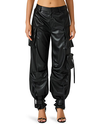 Women's Vegan Leather Duo Faux Leather Baggy Fit Duo Pants | Macy's