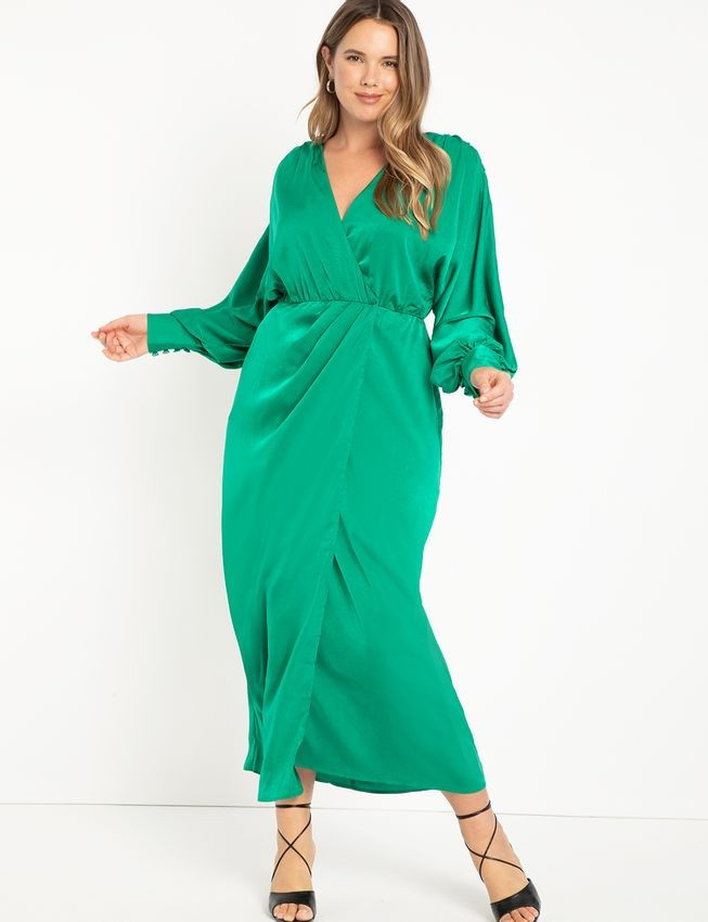 Satin Maxi Wrap Dress - Jolly Green | Eloquii