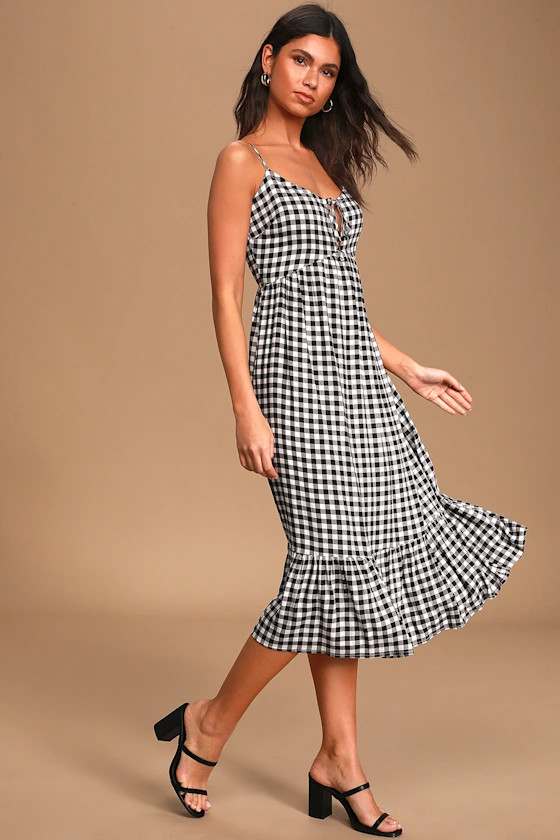 Wonderful Wanderer Black and White Gingham Midi Dress | Lulus (US)