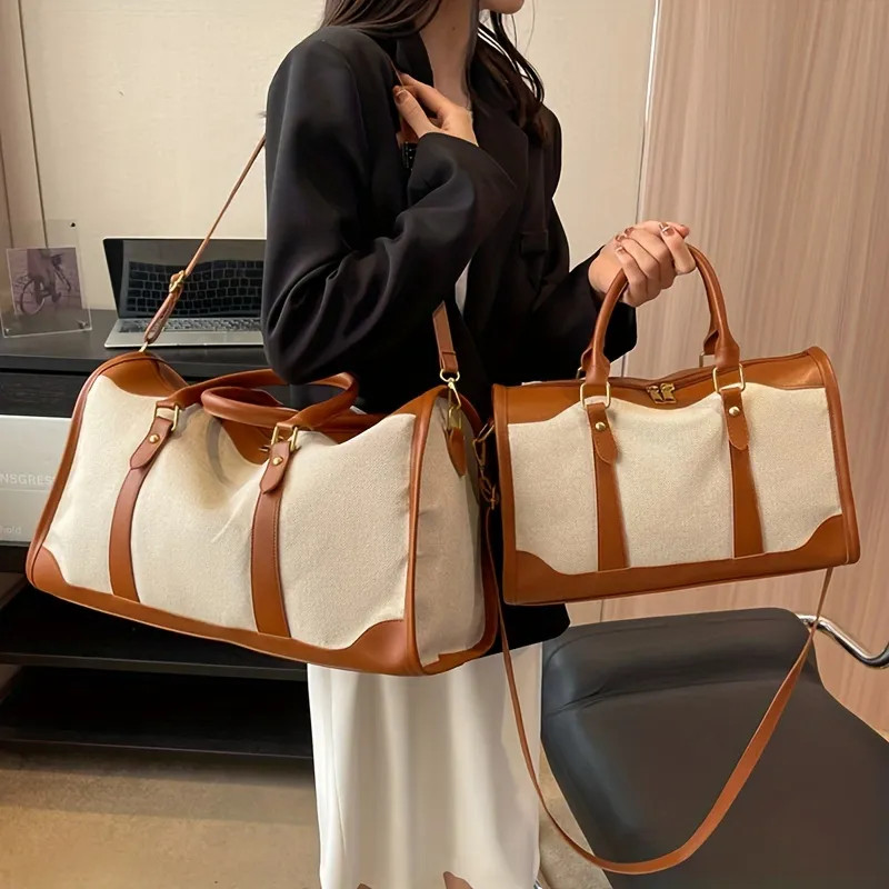 Canvas Boston Bag For Women, Large Capacity Travel Handbag, Vintage Stitching Crossbody Bag | Temu Affiliate Program