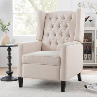 Merax Beige Fabric 27.16 in. W Tufted Wingback Manual Recliner with Nailheads Arm GCSF62701 - The... | The Home Depot