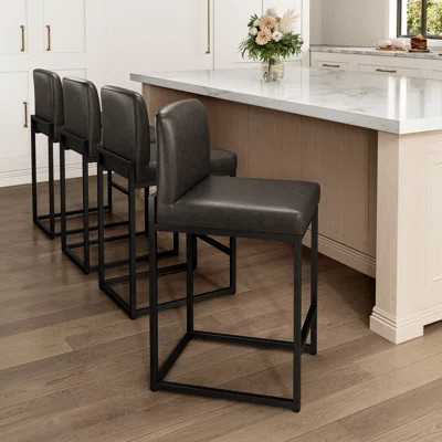 Boise 24” Upholstered Counter Stool with Non Slip Feet & Metal Frame Faux Leather for Kitchen | Wayfair North America