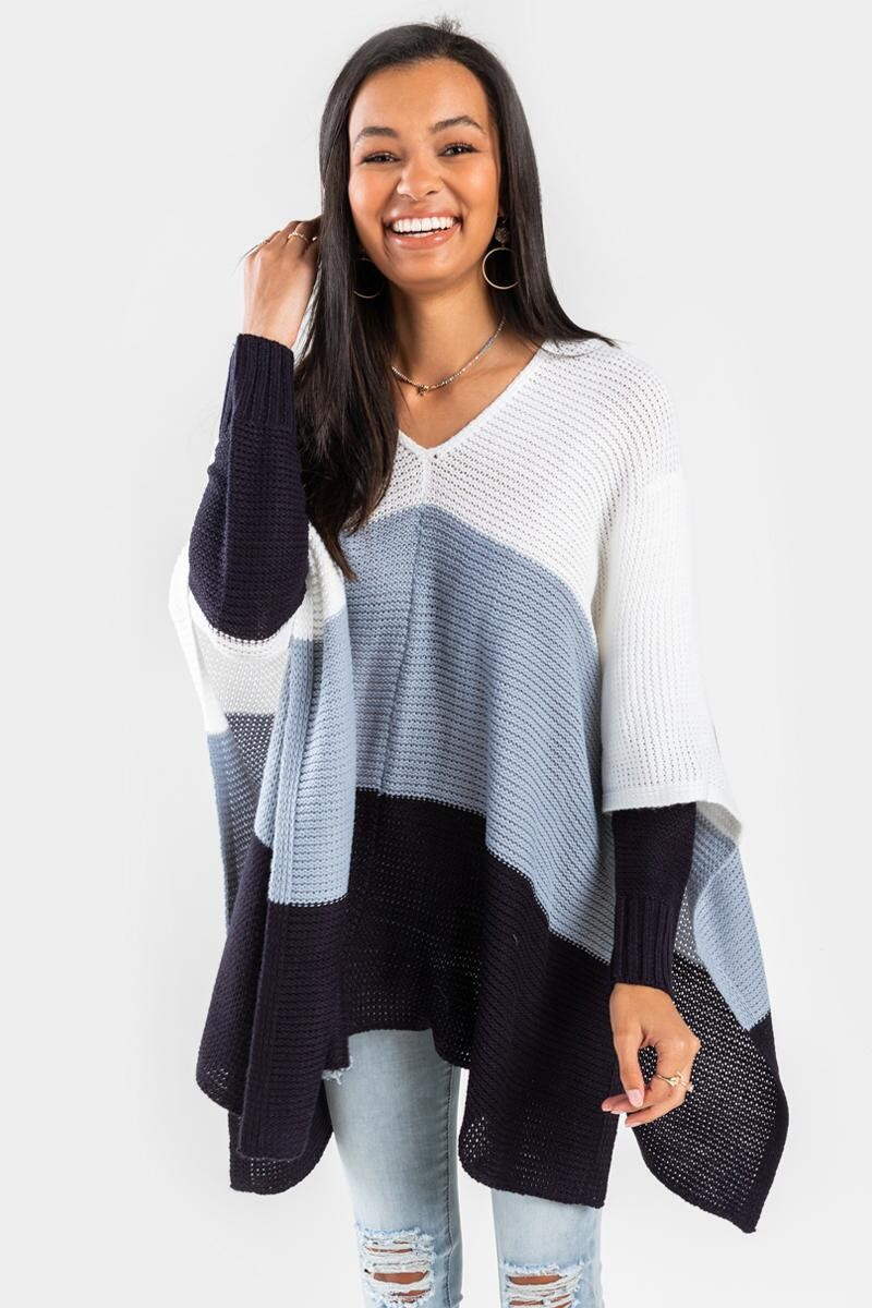 Fabia V-Neck Colorblock Poncho | Francesca’s Collections