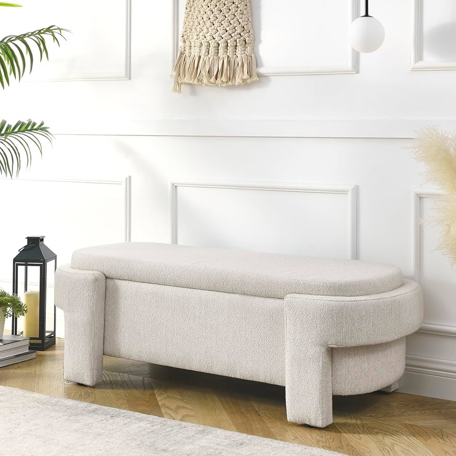 Mbolyeer 51" Storage Bench: Linen Fabric Upholstered Storage Ottoman Bench with Large Storage Spa... | Amazon (US)
