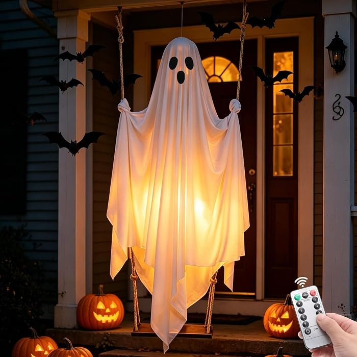 Halloween Hanging Ghost Decorations, 5FT Swing Ghost with Remote Lights | Amazon (US)