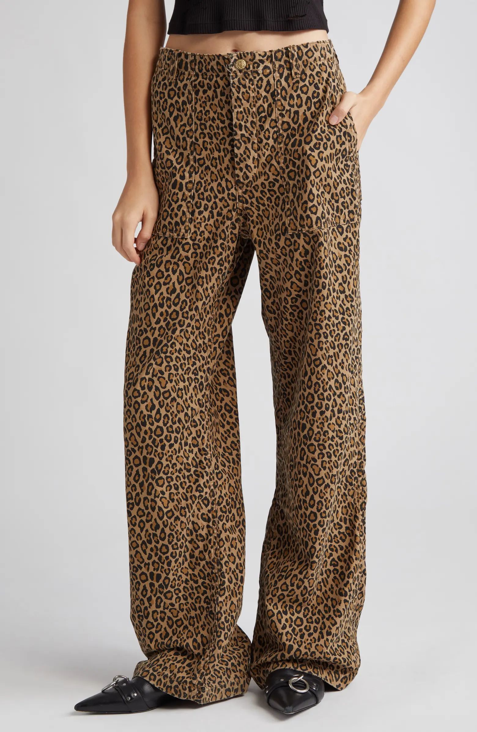 Leopard Print Wide Leg Utility Pants | Nordstrom
