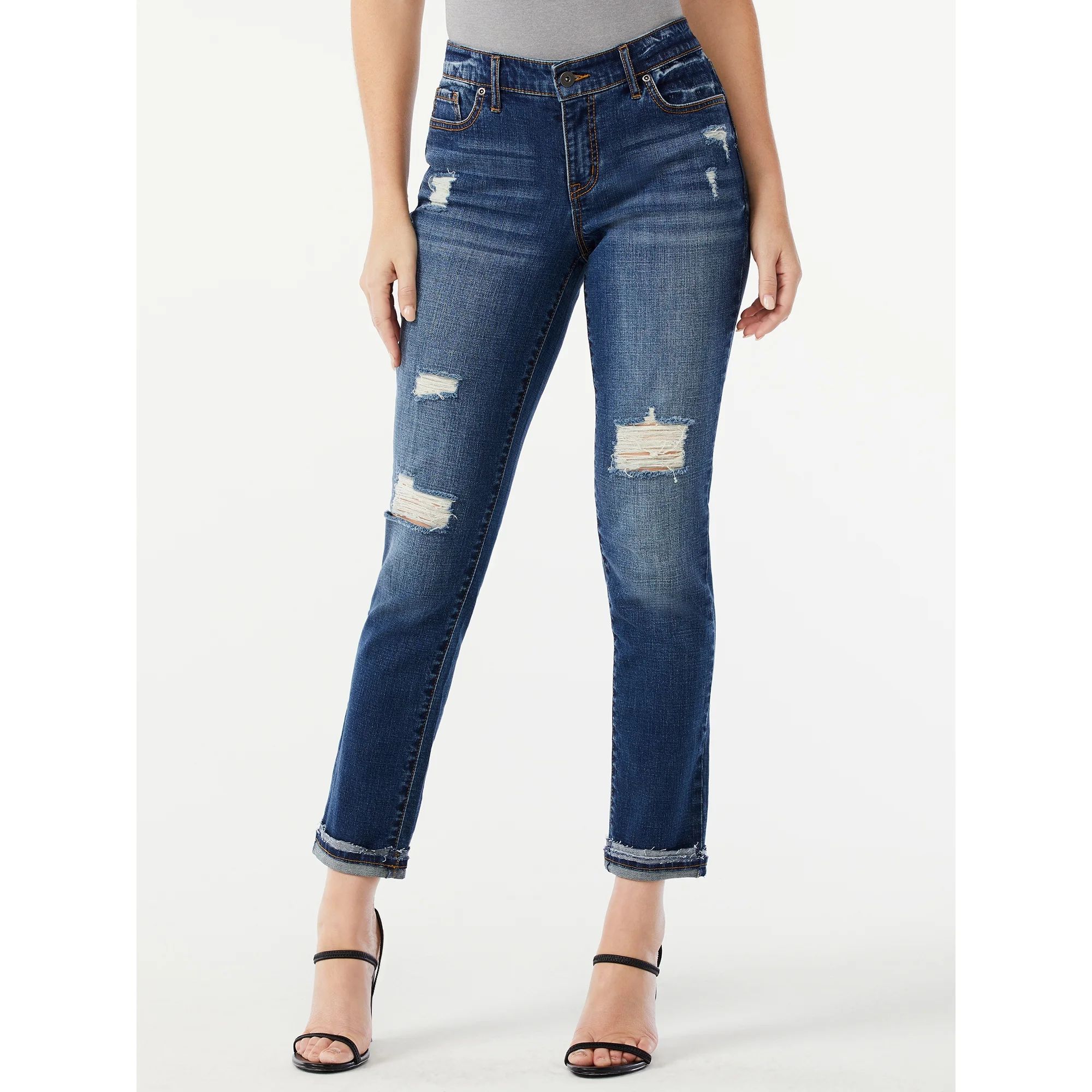 Sofia Jeans Women's Bagi Boyfriend Mid-Rise Distressed Jeans | Walmart (US)