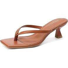Kitten Flip Flop Thong Low Heels for Women Square Open Toe Slip On Heeled Sandals | Amazon (US)