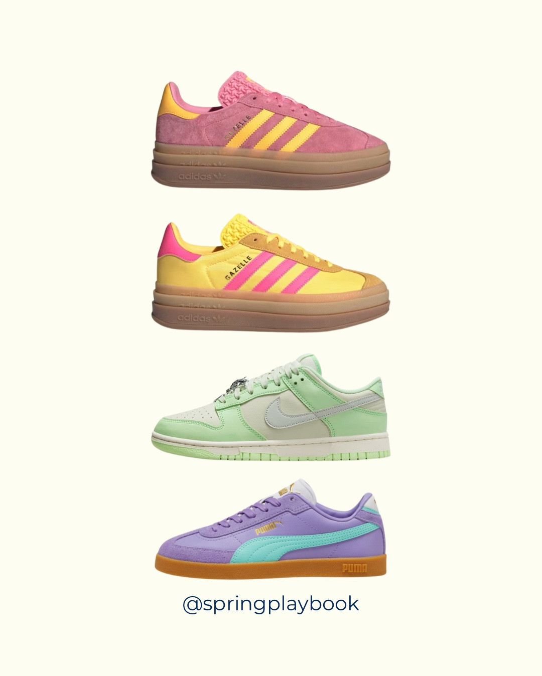 Colorful Shoes for Springs:
Adidas Gazelle
Nike Dunks
Puma

#createdcolorful #createdcolorfulspring #hocspring #tcispring #pcaspring #lightspring #warmspring #truespring #brightspring #clearspring #paintboxspring #bluespring

#LTKShoeCrush #LTKStyleTip #LTKBacktoSchool