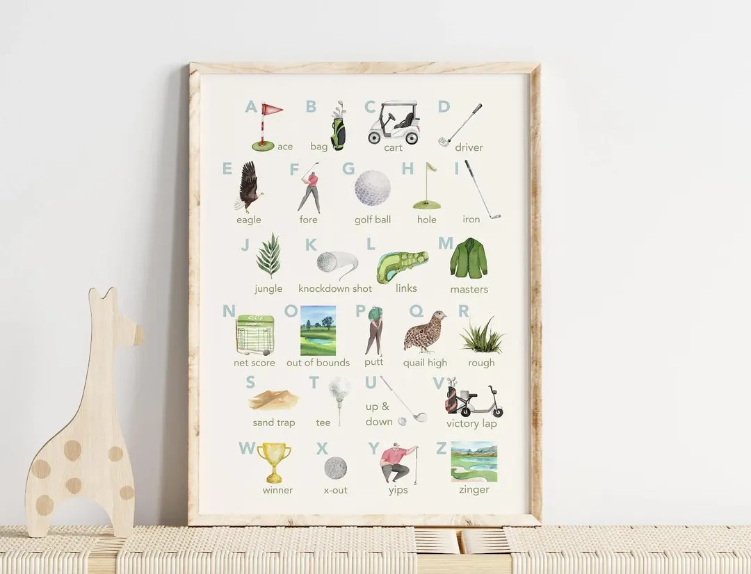 Golf Alphabet Nursery Print, Watercolor Golf Print, Golf Wall Art, Golf Gift, Golf Nursery, Abcs ... | Etsy (US)