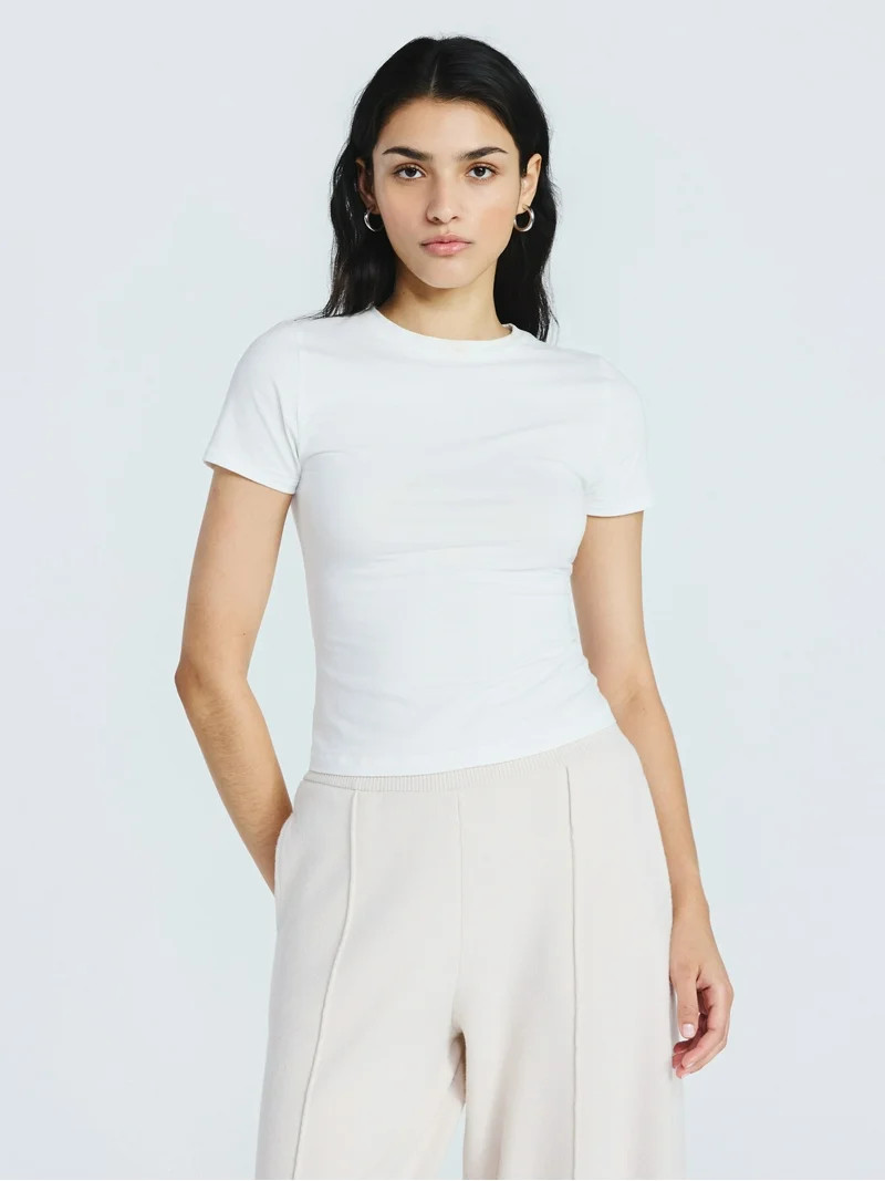 Scoop Women’s Stretch Cotton Blend Baby Tee with Short Sleeves, XS-XXL | Walmart (US)