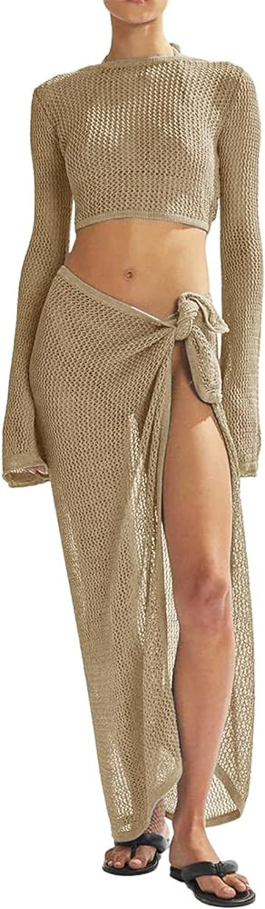 Women's Swimsuits Cover Ups Set for Crochet Bathing Suit Hollow Out 2 Piece Bikini Coverup Beach ... | Amazon (US)