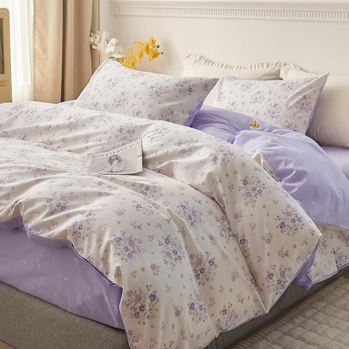 HighBuy Full Size Comforter Set White Purple Floral Printed Bedding Comforter Sets Full 3 Pieces ... | Amazon (US)