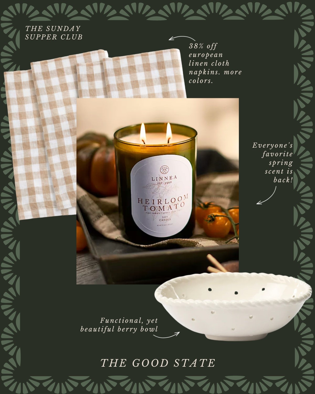 The Sunday Supper Club🍅 To the ladies who find beauty in the fragrance of fresh basil, the crunch of homemade bread and the vibrant colors of ingredients spread across the counter. For those who come alive the longer they linger around a candle-lit table with loved ones. For the ladies who are looking for a reason to set a pretty table and *finallllly* wear their new Spring dress. This collection is for you🤍

The good state, Lauren England, dinner party, hosting, under $50, Anthro, Anthropologie, dolce vita, spring fashion, spring ootd, maxi dress, Abercrombie and Fitch, wedding guest dress, empire waist dress, white dress. J crew, j crew factory, pretty, spring fashion, vacation outfit, ootd, sandals, tuckernuck, Easter outfit, kitchen, entertaining, home decor, Amazon home, Amazon finds, stripe dress, masters outfit, green dress, blue dress, McGee and co, shea McGee, quince, Le marke, Crate & Barrel Williams Sonoma

#LTKFindsUnder50 #LTKSaleAlert #LTKHome