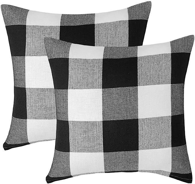 Vanky Set of 2  Black and White Throw Pillows Farmhouse Decorative Buffalo Checkers Plaid Throw P... | Amazon (US)