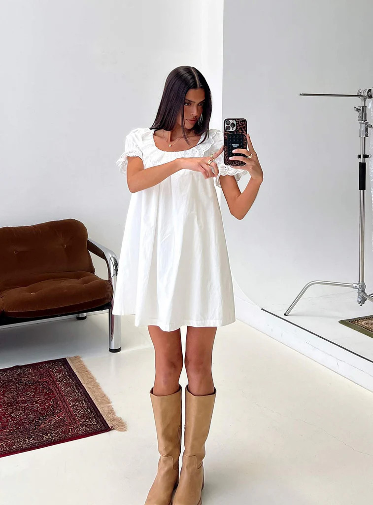 Trinka Frill Collared Mini Dress White | Princess Polly US