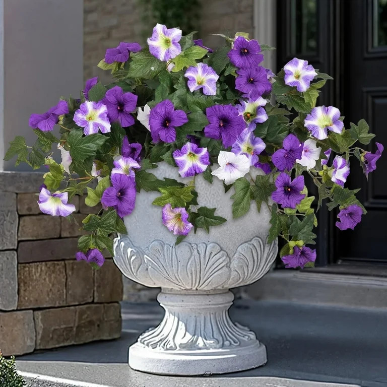 Scidweet Artificial Flowers for Outdoors, 2Pcs UV Resistant Faux Fake Petunias Silk Flower Plants... | Walmart (US)