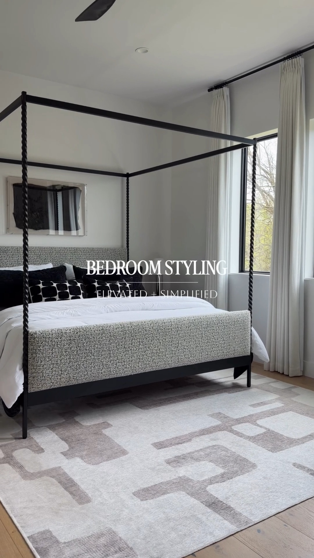 Simple bedroom styling with Z Gallerie 🤍
 
modern bedroom, bed, rug, nightstands, lamp, bedding, curtains, wall art, vase, fireplace, neutral, elevated, home decor 

#LTKHome