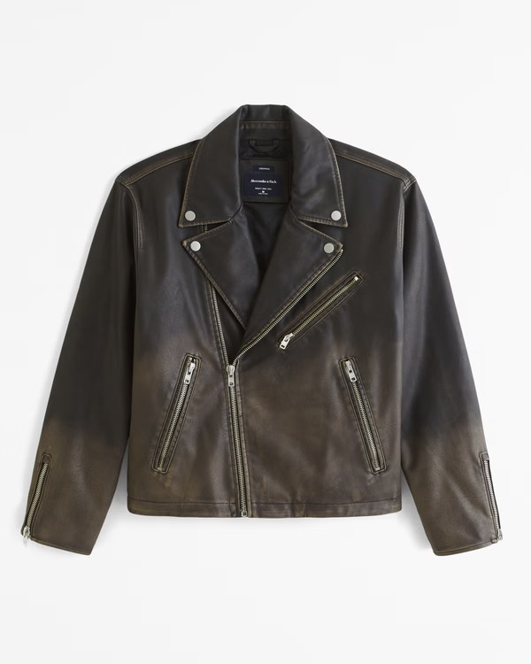 Cropped Vegan Leather Biker Jacket | Abercrombie & Fitch (US)
