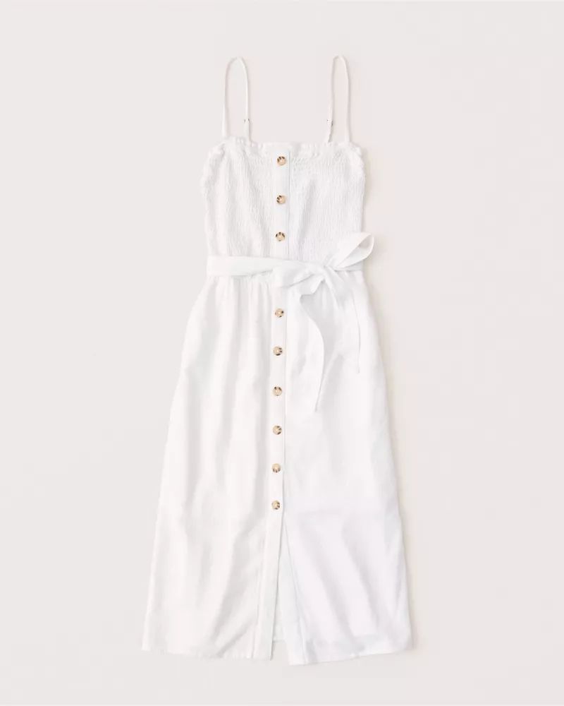 Button-Up Smocked Midi Dress | Abercrombie & Fitch (US)
