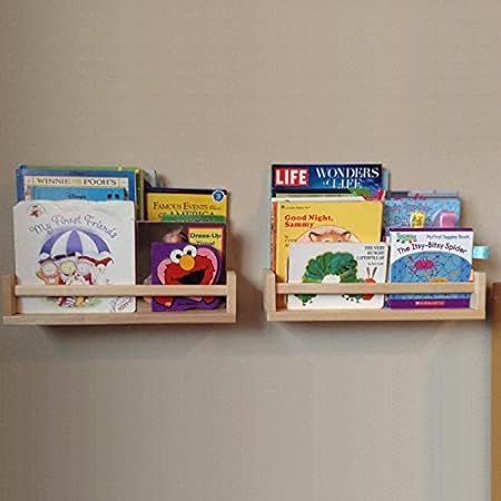 PMLYQ 2 Pack Wood Floating Nursery Shelves,Kitchen Spice Rack,Book Shelf Organizer (Natural Wood No  | Amazon (US)