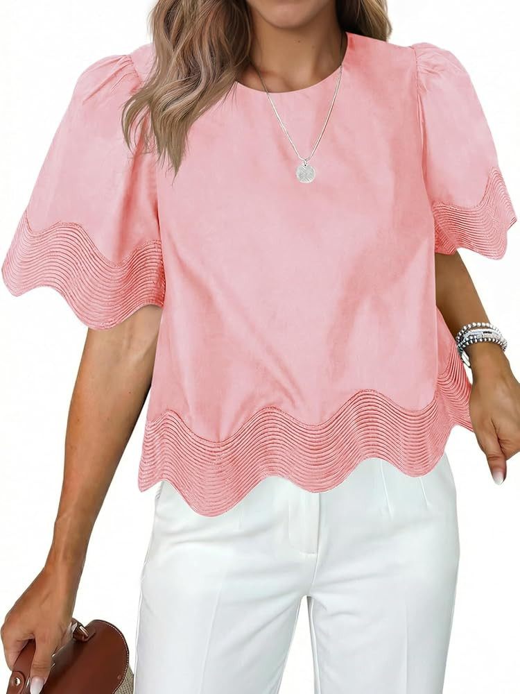 Tankaneo Womens Crop Tops Ruffle Scalloped Flowy Blouse Summer Loose Shirts | Amazon (US)
