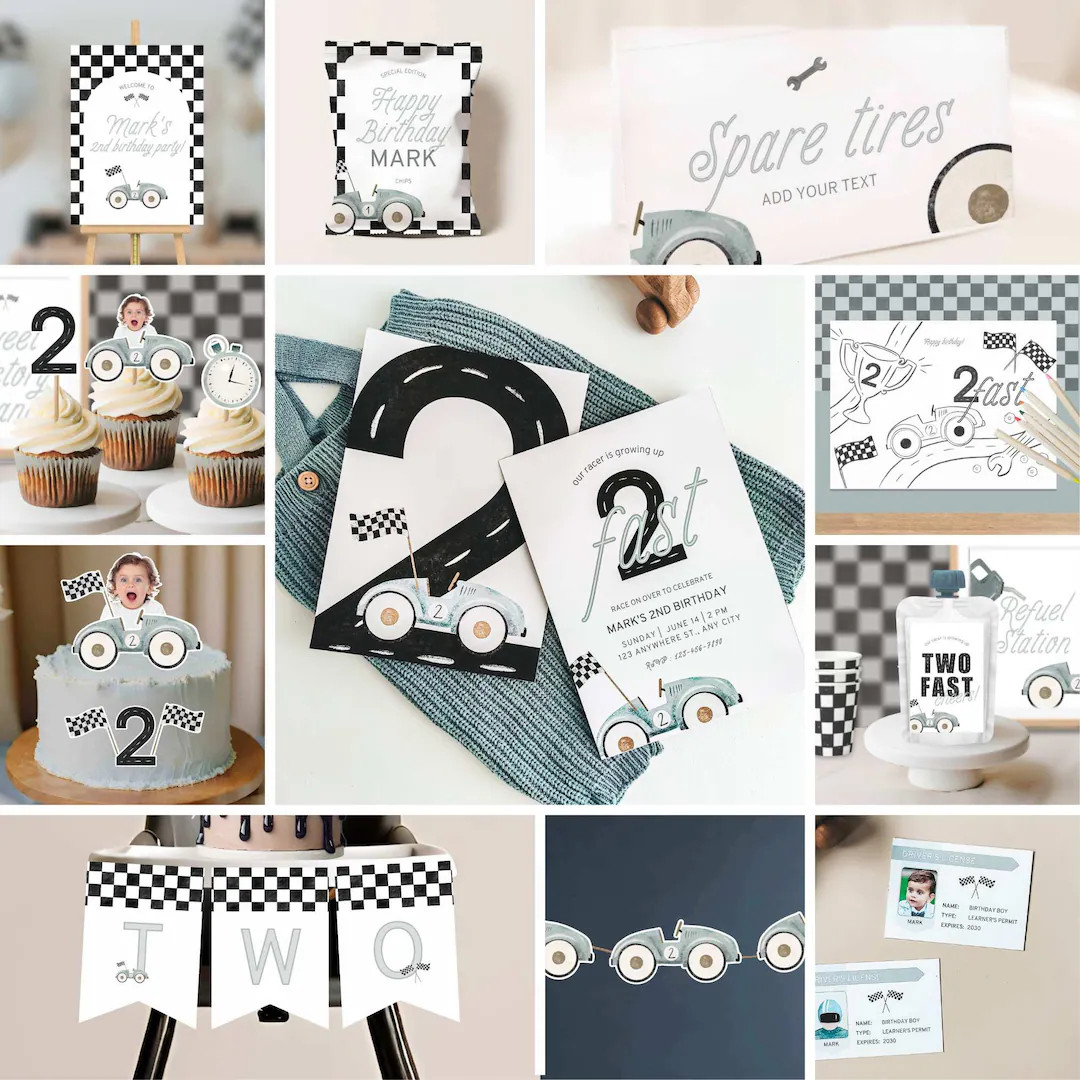 Editable TWO FAST Birthday MEGA Bundle, Race Car 2nd Birthday Decor, Racing Car, Vintage Racecar,... | Etsy (US)