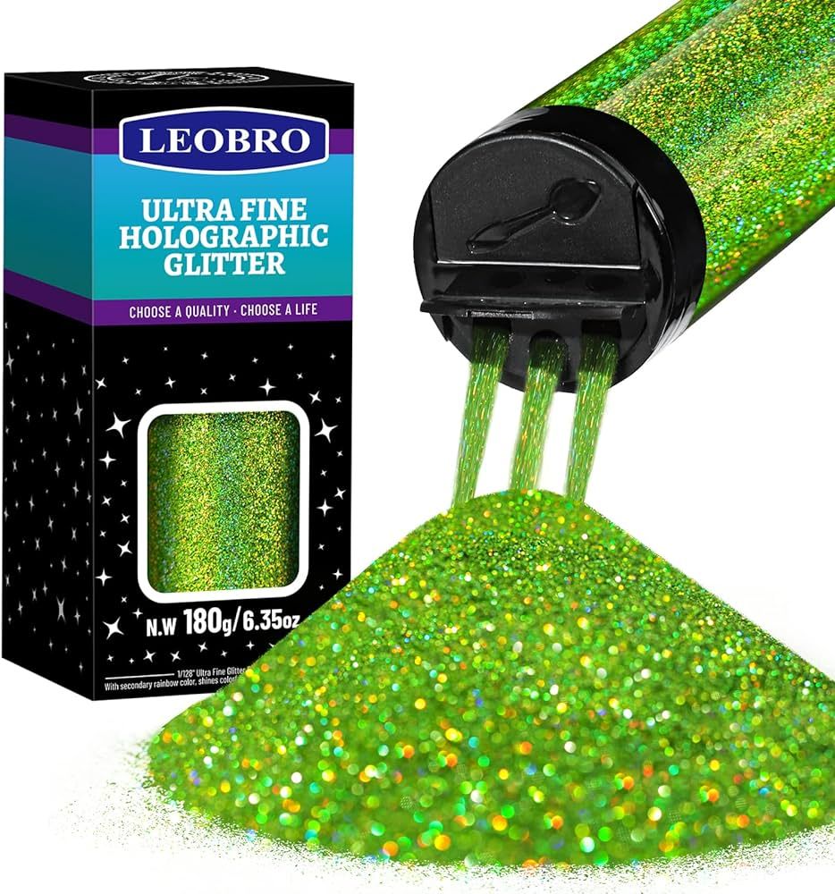 LEOBRO Lime Green Glitter, Holographic Ultra Fine Glitter, 180G/6.35OZ Resin Glitter Powder Flake... | Amazon (US)
