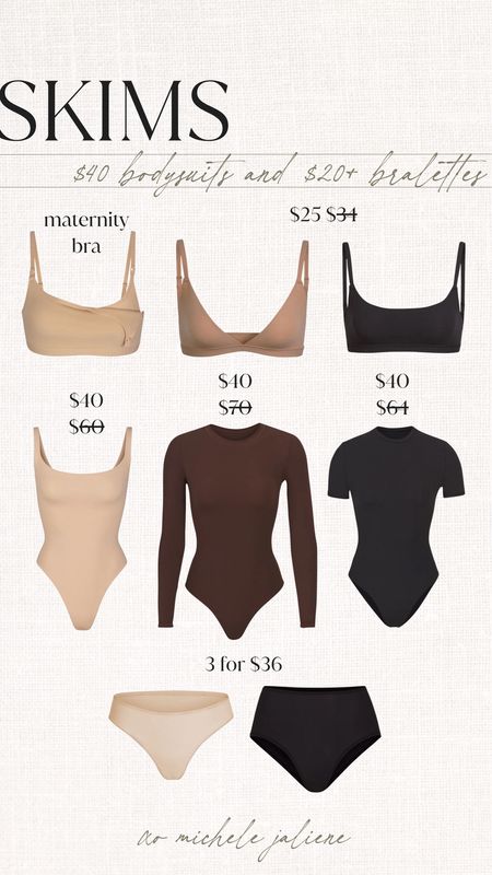 Skims sale! $40 bodysuits, $20+ bralettes and 3 for $36 undies! Included the maternity bra! These bodysuits are such a good staples to have for the summer! 

Skims, skims on sale, seamless undies, skims undies, skims bralettes, skims bodysuits 

#LTKSeasonal #LTKsalealert #LTKfindsunder100