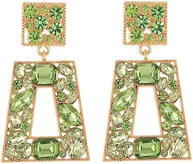 Rhinestone Rectangle Statement Earrings Colorful Crystal Geometric Drop Dangle Earrings for Women... | Amazon (US)